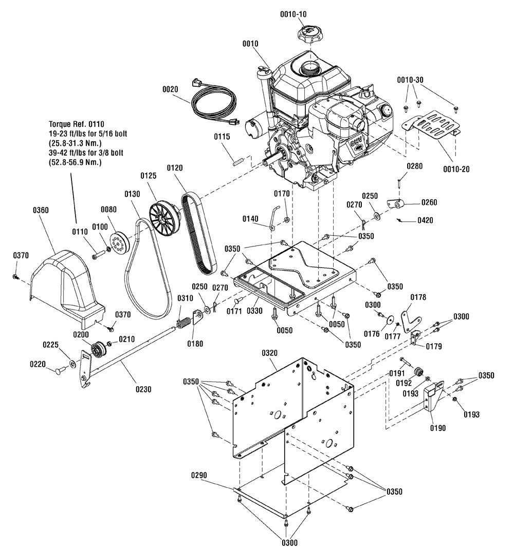 Engine And Frame Group Diagram and Parts List for 1696413-00-1226HD  Briggs and Stratton Snow Blower